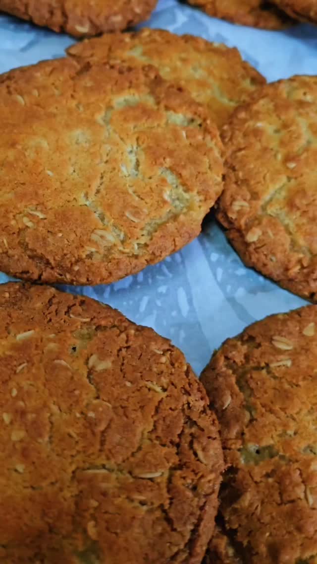 A batch of freshly baked oat cookies